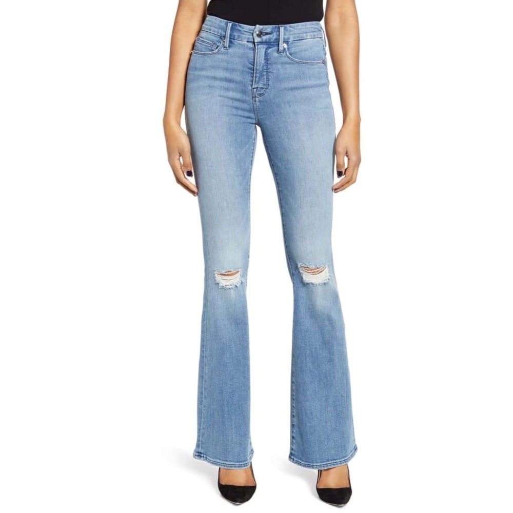 GOOD AMERICAN good flare distressed jeans sz 31